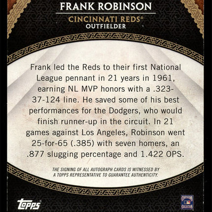 2017 Topps Tier One - Prime Performers Autographs Frank Robinson PPA-FR /10 (AU)