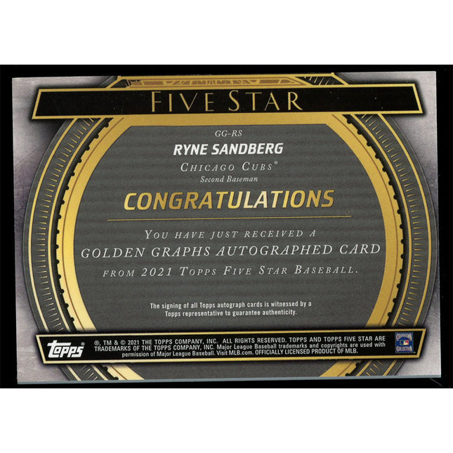 2021 Topps 5 star BB GG-RS Ryne Sandberg autographed 10/10