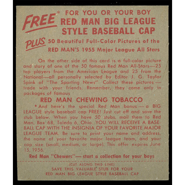 1955 Red Man BB Tobacco #12 Hoyt Wilhelm With Tab
