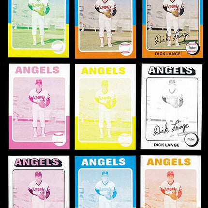 1975 Topps Baseball #114 Dick Lange 9 Card Progressive Proof 75TBB52