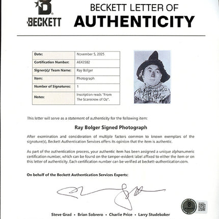 Full Beckett letter of authenticity.