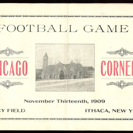 Program for a football game between Chicago and Cornell on November 13, 1909, at Percy Field in Ithaca, New York.
