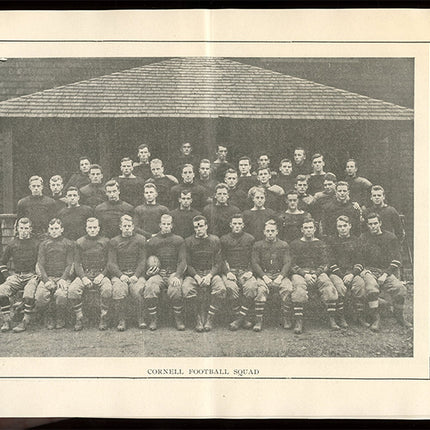 Vintage black and white image of a Cornell football team posing outdoors.