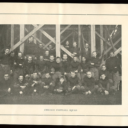 Vintage black and white image of a Chicago football squad posing together.