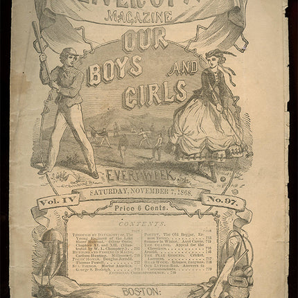 1869 Oliver Optics Magazine with baseball cover  Volume V., No. 107, January 16, 1869 