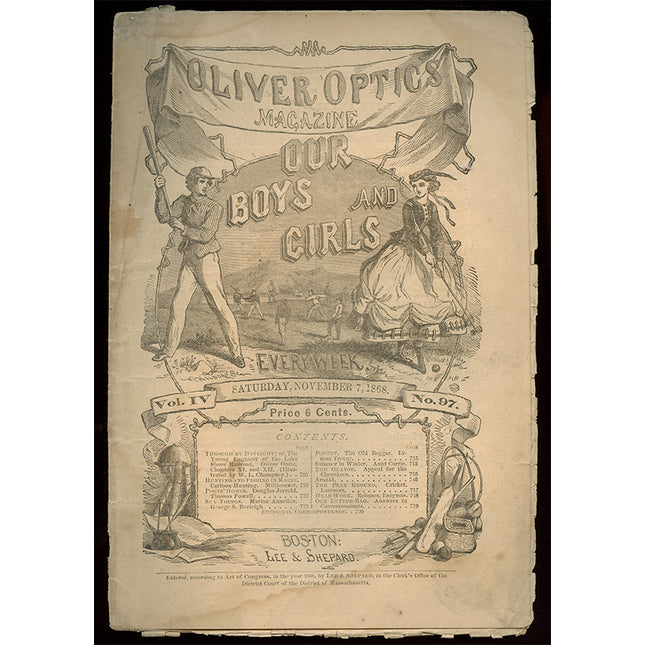 1869 Oliver Optics Magazine with baseball cover  Volume V., No. 107, January 16, 1869 