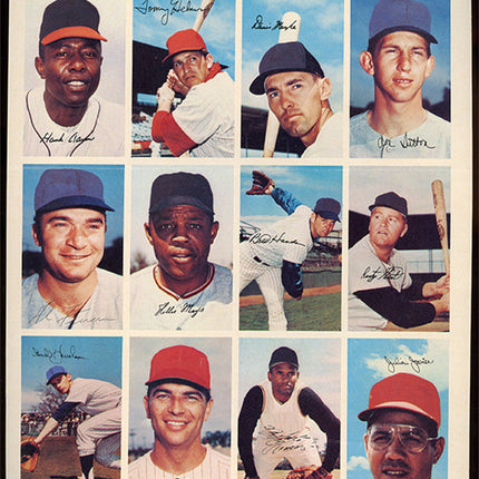 1969 Baseball stars photostamps with various players in different poses on a vintage-style card.