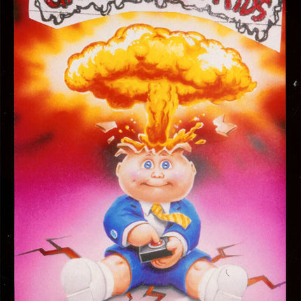 Garbage Pail Kids card featuring a character named Adam Bomb with an atomic explosion graphic.