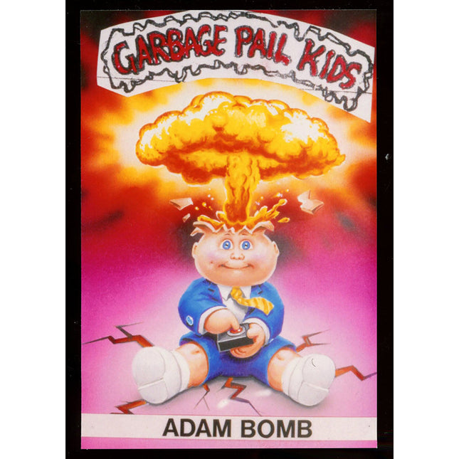 Garbage Pail Kids card featuring a character named Adam Bomb with an atomic explosion graphic.