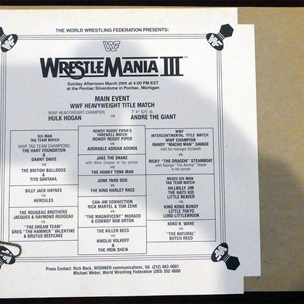 WrestleMania III Original Press Kit
