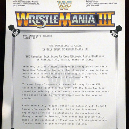 WrestleMania III Original Press Kit