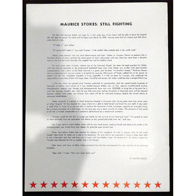 1965 NBA All star Game Program Maurice Stokes Game