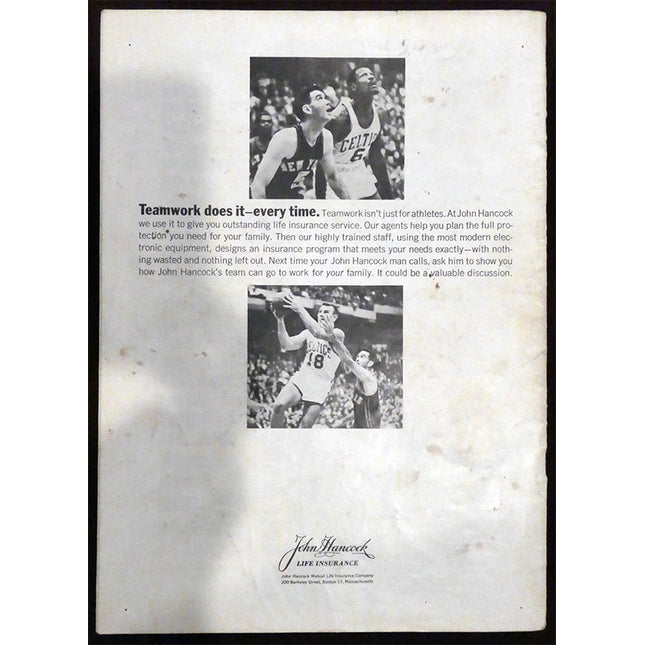 John Hancock Life Insurance advertisement featuring basketball players and text about teamwork.