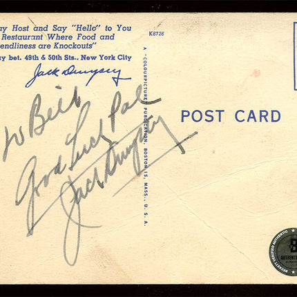 Vintage postcard with handwritten text and autograph by boxer Jack Dempsey personalized "Hi Bill".