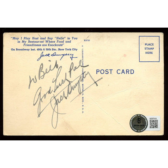 Vintage postcard with handwritten text and autograph by boxer Jack Dempsey personalized "Hi Bill".