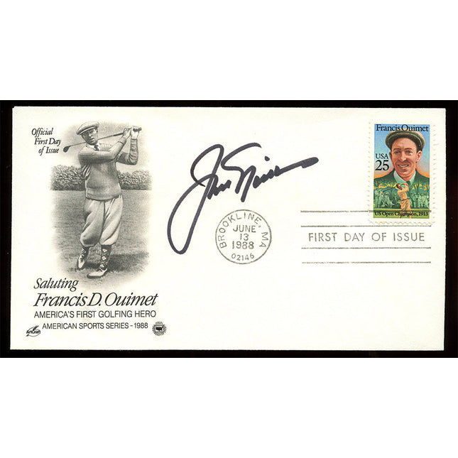 Jack Nicklaus Autographed Francis Ouimet 1st day cover signed in black.