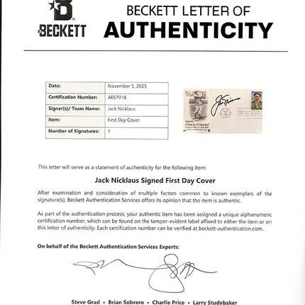 Jack Nicklaus Autographed Francis Ouimet 1st Day Cover Postal Cachet