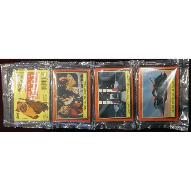 1983 Topps Return of the Jedi Unopened Rack Pack. This is a factory sealed rack pack of 45 cards. Clean unopened and unsearched.